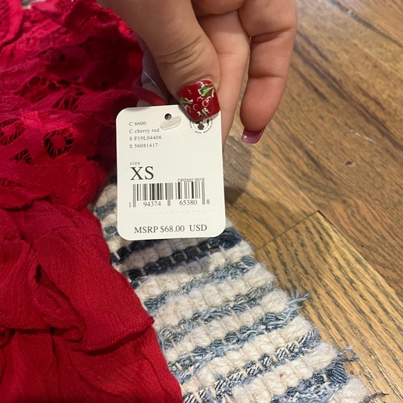 ADELLA V-Neck Sleeveless Lace Smocked Back Cotton Blend Ruffle Layered C… - Picture 6 of 9